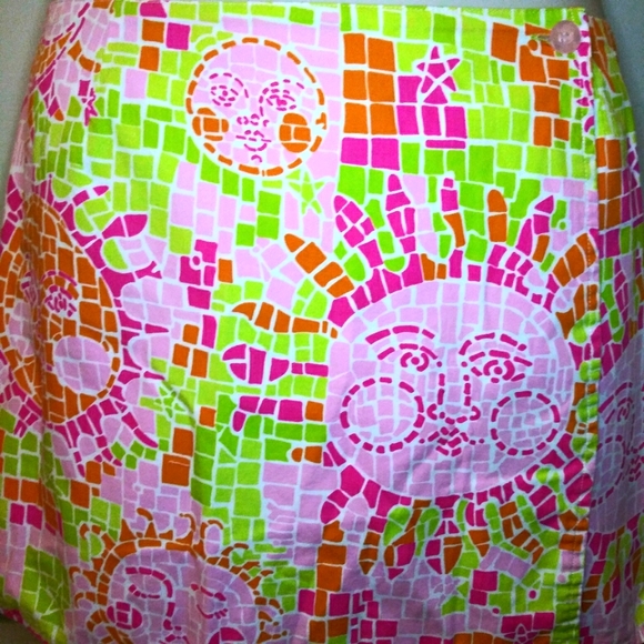 Lilly Pulitzer Rare Vintage Lime Pink Flip-Flop/Mosaic Sun Reversible Wrap Skirt - Picture 7 of 12